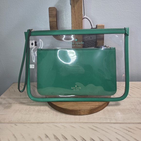 kate spade Handbags - Kate Spade Addie See Through Pouch in clear PVC with Wristlet Set, Snow Pea LN